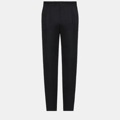 Pre-owned Giorgio Armani Black Virgin Wool Tapered Pants S (it 46)