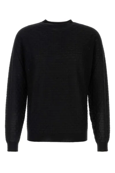 GIORGIO ARMANI BLACK WOOL BLEND SWEATER