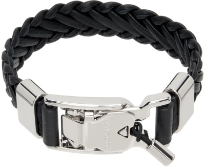 Giorgio Armani Black Woven Leather Bracelet In 20 Nero - Black