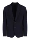 Giorgio Armani Front Pockets Notched Lapel Single Breasted Textured Fabric In Blue