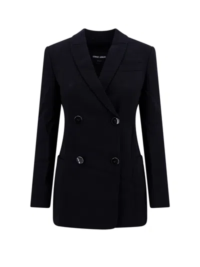 Giorgio Armani Double-breasted Cady Blazer Jacket In Black
