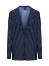Giorgio Armani Long-sleeved Lapel Blazer In Blu Abisso