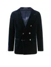 Giorgio Armani Velvet Blazer With Button Detailing And Wide Lapel In Blue