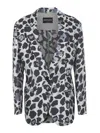 Giorgio Armani Single-breasted Leopard-pattern Blazer In Grey