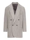 Giorgio Armani Double-breasted Textured Blazer In Gris