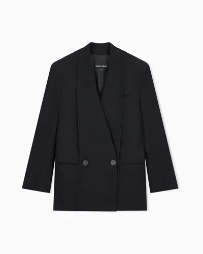 Giorgio Armani Blazer In Crepe Silk Cady With Wide Lapels And Pleated Back In Black