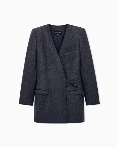 Giorgio Armani Blazer In Wool Flannel With Side Knot Closure In Gray