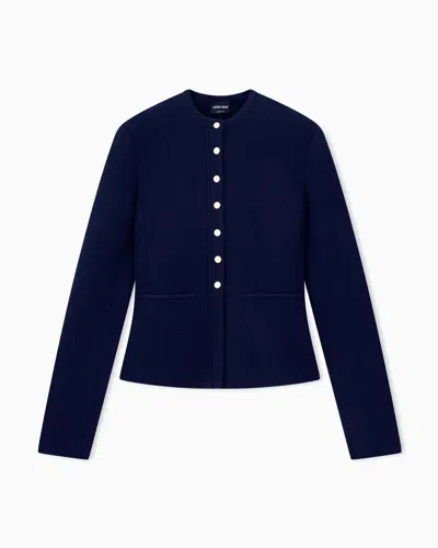 Giorgio Armani Blazer Jackets Slim Crew Neck In Virgin Wool Cashmere In Blue