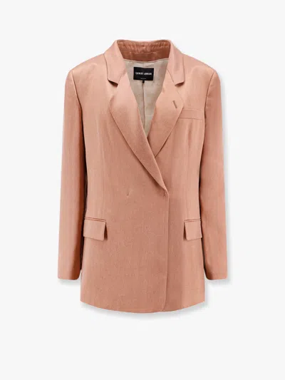 Giorgio Armani Double-breasted Viscose-blend Blazer In Pink