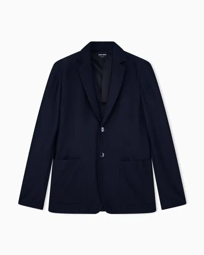 Giorgio Armani Blazer Regular Fit In Technical Seersucker Jersey In Blue
