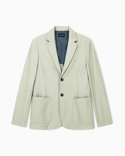 Giorgio Armani Blazer Regular Fit In Technical Seersucker Jersey In Green