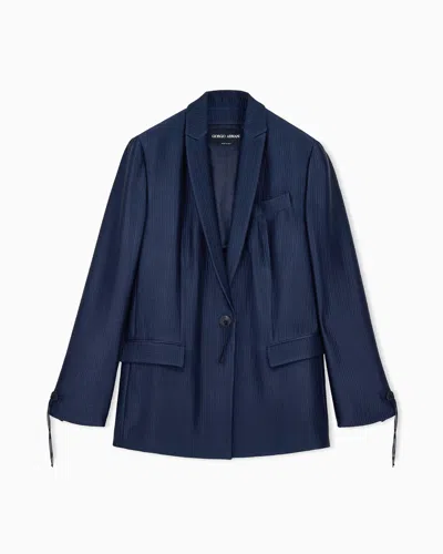 Giorgio Armani Blazer Regular Fit Waffle Viscose And Wool In Blue