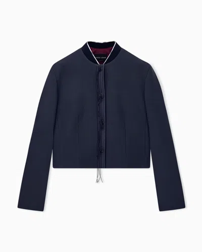 Giorgio Armani Blazer Slim-fit Virgin Wool With Horn Buttons And Tassels In Blue