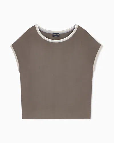 Giorgio Armani Blouse Regular Fit Heavy Washed Silk Ribbed Crew Neck In Gray