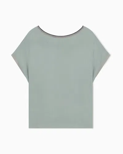 Giorgio Armani Blouse Regular Fit Heavy Washed Silk Ribbed Crew Neck In Gray