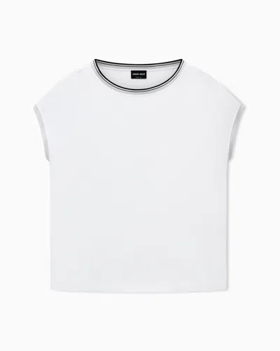 Giorgio Armani Blouse Regular Fit Heavy Washed Silk Ribbed Crew Neck In White