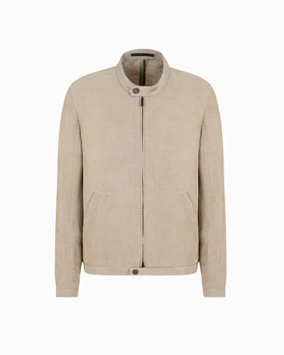 Giorgio Armani Blouson In Iridescent Linen And Viscose In Brown