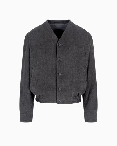 Giorgio Armani Blouson In Linen Canvas In Gray