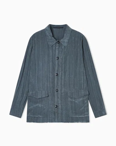 Giorgio Armani Blouson In Pleated Lyocell And Nylon Canvas In Gray