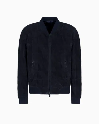 Giorgio Armani Blouson In Suede Lambskin In Blue