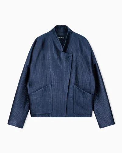 Giorgio Armani Blouson In Textured Viscose And Wool With Patch Pockets In Blue