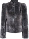 Giorgio Armani Textured Faux Fur Long Sleeve Jacket In Black