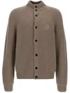 Giorgio Armani Ribbed Texture High Neck Cardigan With Front Pockets In Brown