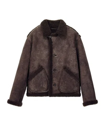 Giorgio Armani Blouson Jacket Regular Fit Shearling In Burgundy