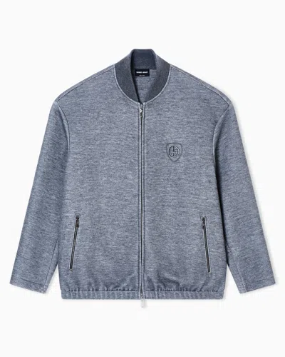 Giorgio Armani Logo-patch Zip-up Jacket In Blue