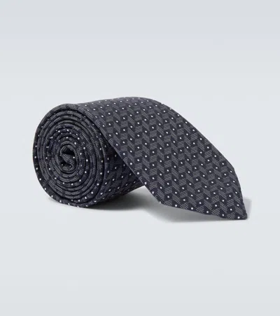 Giorgio Armani 锯齿花纹真丝斜纹布提花领带 In Blue