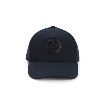 Giorgio Armani Blue Cap With Prominent Logo Patch