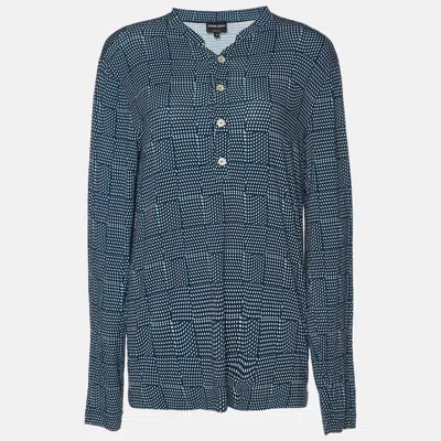 Pre-owned Giorgio Armani Blue Checked Knit Long Sleeve T-shirt M