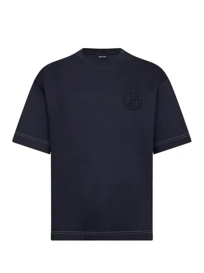 Giorgio Armani Blue Cotton Interlock Denim Collection T-shirt