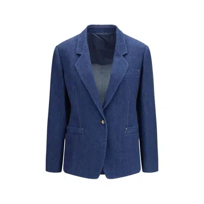 Giorgio Armani Denim Single-breasted Jacket In Stretch Cotton In Blue