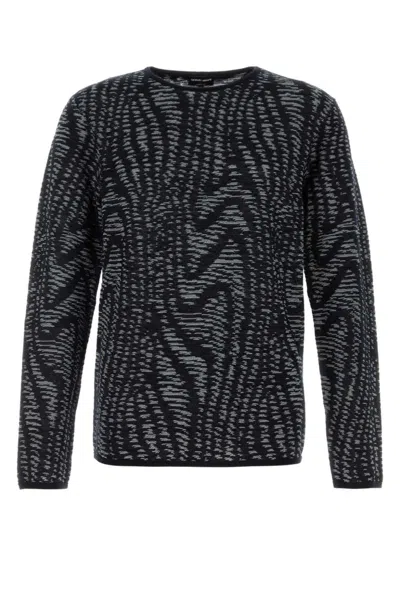 GIORGIO ARMANI BLUE EMBROIDERED JACQUARD SWEATER