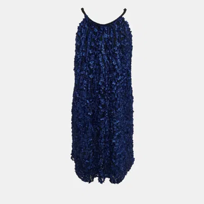 Pre-owned Giorgio Armani Blue Floral Applique Tulle Shift Dress S