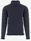 Giorgio Armani Ribbed High Neck Cashmere Sweater With Semi-rolled Edges In Blue