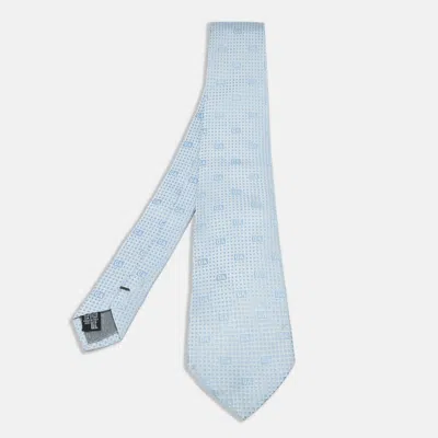 Pre-owned Giorgio Armani Blue Logo Patterned Silk Tie