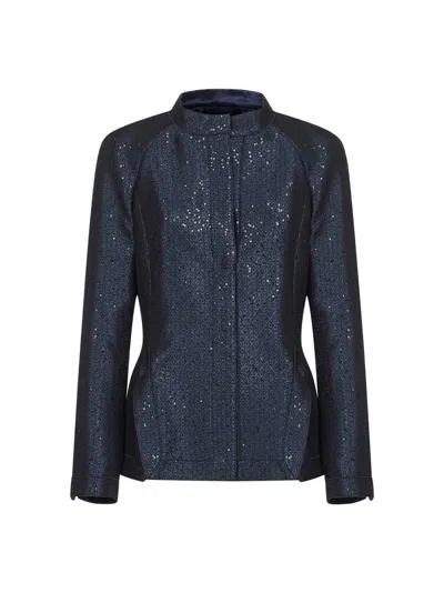 Giorgio Armani Women Blue Sequin-embroidered Jacquard Jacket