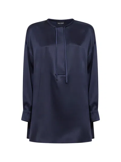 Giorgio Armani Blue Silk Long Tunic-style Shirt