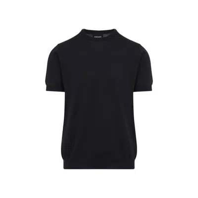 Giorgio Armani Official Store Silk And Cotton Crew-neck Jumper In Navy Blue