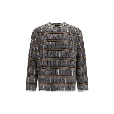 Giorgio Armani Oversized Ribbed Sweater In Silk And Virgin Wool Blend In Gray
