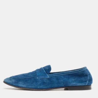 Pre-owned Giorgio Armani Blue Suede Penny Slip On Loafers Size 43