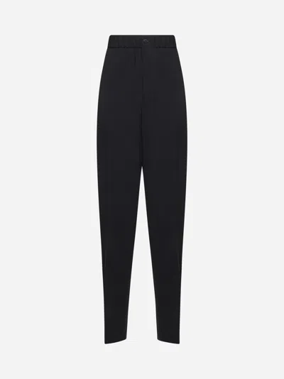 Giorgio Armani Men Blue Virgin Wool Crepe One-pleat Trousers In Black
