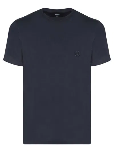 Giorgio Armani Logo-embroidered T-shirt In Blue | ModeSens