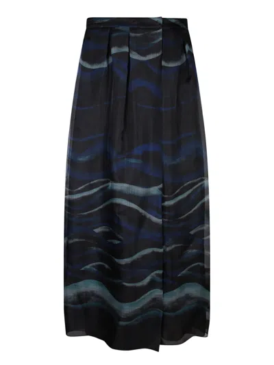 Giorgio Armani Official Store Printed Silk-organza, Long Skirt In Blue
