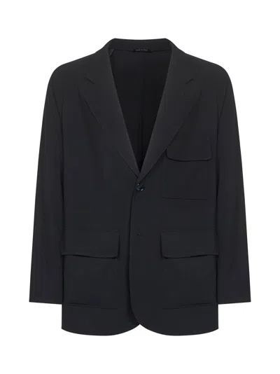 Giorgio Armani Flap-pocket Notched-lapels Blazer In Blue