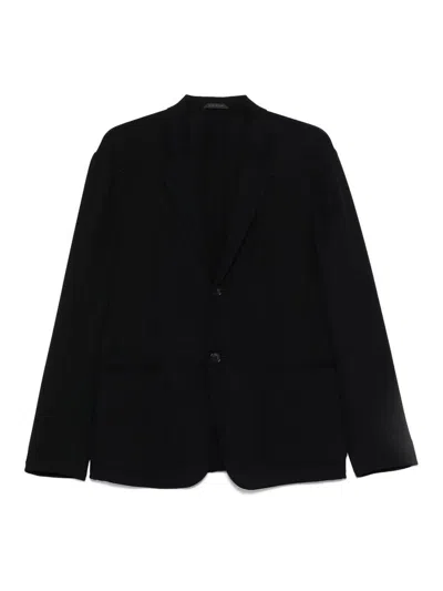 Giorgio Armani Blue Wool Virgin Wool Blazer In Black