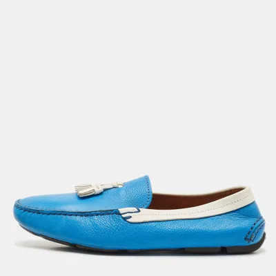 Giorgio Armani Blue/white Leather Slip On Loafers