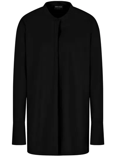 Giorgio Armani Sophisticated Mandarin Collar Shirt In Black